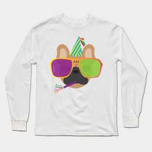 Party French Bulldog With Party hat and Colorful Sunglasses Long Sleeve T-Shirt